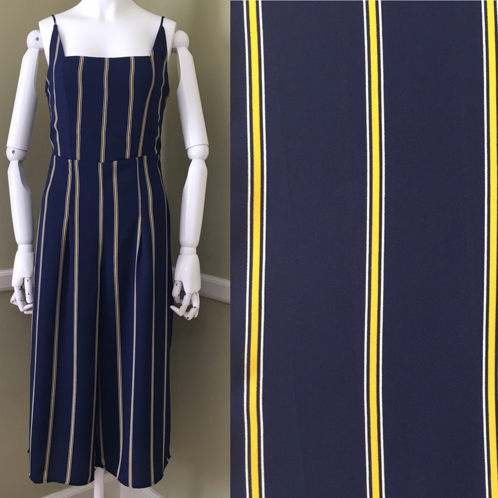 Trixxi Striped Gaucho Jumpsuit Square Neckline